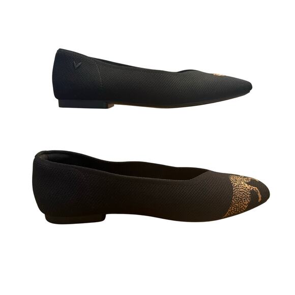 Vivaia Margot Square Toe V-Cut Flats Women’s 41.5 10 Black Cheetah Comfort Knit - Picture 2 of 6